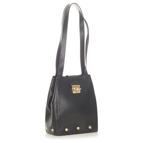 Salvatore Ferragamo DQ-21 5212 Gancini Black Bucket Leather Shoulder Bag dustbag - Picture 4 of 10